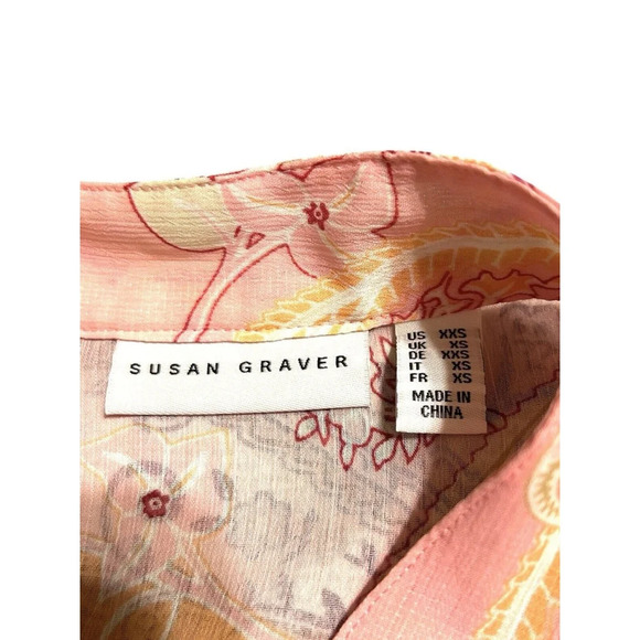 Susan‎ Graver Tunic Blouse Women Size XXS Pink Sheer Paisley Chiffon Peasant - Picture 3 of 10